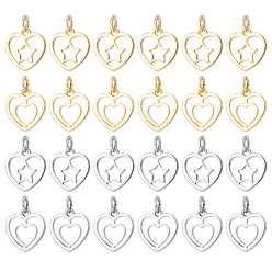 (52) Непрозрачная лаванда 24 шт. 6 стили латунные подвески в форме сердца, с прыжковых колец, разноцветные, 12.5x12x1.5 мм, отверстие : 3.5 мм, 6 шт / стиль