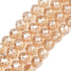 Персиковый Слойка Гальванизируйте прозрачное стекло бисер нитей, рондель, граненые, граненые, розовые, 7.5~8x6.5~7 мм, отверстие : 1.2 мм, около 70 шт / нитка, 19.29~19.37'' (49~49.2 см)