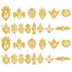 Золотой 28шт 14 стили подвеска из сплава настройки кабошон, сердце крупные кулоны, золотые, 18~59x16~53.5x2.3~4 мм, отверстие : 1.6~2 мм, 2 шт / стиль