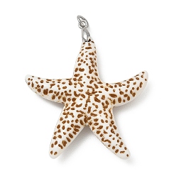 Платина Большие подвески из непрозрачного акрила, окрашенные распылением, прелести морская звезда, с латунным, имитация оболочки, платина, 54x45.5x9 мм, отверстие : 4 мм