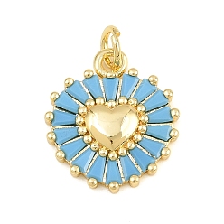 Plaqué 18K Or Véritable Pendentifs en laiton pavé de zirconiums cubiques bleu ciel, charmes de coeur, réel 18 k plaqué or, 17.5x15.5x3mm, Trou: 3.2mm