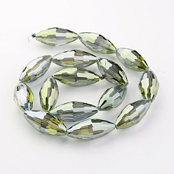 Темный Морско-зеленый Гальванические стеклянные бусины, рис, граненые, с полным покрытием цвета радуги, темно-зеленый, 36x16x16 мм, отверстие : 2 мм, около 15 шт / нитка, 21.57 дюйм