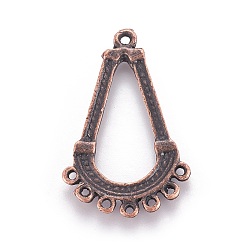 Red Copper Tibetan Style Alloy Chandelier Component Links, Nickel Free, teardrop, Red Copper, 33x22x1.5mm, Hole: 1~1.5mm