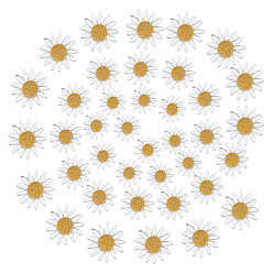 Gold 45Pcs 3 Sizes Transparent Resin Cabochons, with Golden Foil, Chrysanthemum, Gold, 15pcs/style