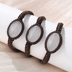 Хрусталь Регулируемые овальные браслеты из плетеных бусин из натурального кварцевого кристалла, внутренний диаметр: 2-1/8~3-1/8 дюйм (5~8 см)