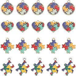 Light Gold Alloy Enamel Pendants, Mixed Shapes, Colorful, Light Gold, 20pcs/box