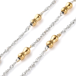 Золотой & Цвет Нержавеющей Стали 304 цепи из нержавеющей стали ссылка, ионное покрытие (ip), пайки, с катушкой, бамбуковую палку, золотые и нержавеющая сталь цвет, 2 мм, бамбуковая палка: 8x4 мм