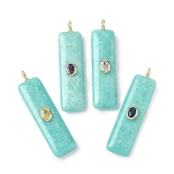 Амазонит Природные подвески амазонит, прямоугольные подвески с латунной микропаве кубическими цирконами, золотые, цвет циркона случаен, 51x13x7 мм, отверстие : 3x2 мм