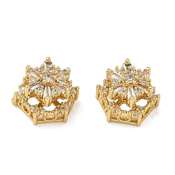 Настоящее золото 18K Латунные прозрачные бусины из кубического циркония, без кадмия и без свинца, стойки покрытие, долговечный, цветок, реальный 18 k позолоченный, 16x14x11 мм, отверстие : 1.8 мм