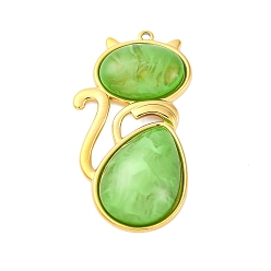 Зеленый лайм 304 подвески из нержавеющей стали, кошка, cmолой, ионное покрытие (ip), реальный 18 k позолоченный, зеленый лайм, 36x19x6.5 мм, отверстие : 1.2 мм