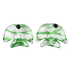Lime Green Handmade Transparent Lampwork Beads, Striped Fish, Lime Green, 13~16x16.5~19.5x9~10.5mm, Hole: 1.5~2mm