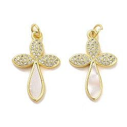 Cross Латунные микропаве прозрачные подвески с фианитом, без кадмия и без свинца, с оболочкой, реальный 18 k позолоченный, крестик, 25x16.5x2.5 мм, отверстие : 3.5 мм