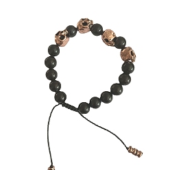 Antique Bronze Alloy Skull Beaded Stretch Bracelets for Men, Antique Bronze, 7-1/8 inch(18cm)