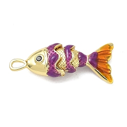 Сине-фиолетовый Рыба из латуни микро проложить Цирконом подвески, Эмаль стиле, долговечный, без кадмия и без свинца, реальный 18 k позолоченный, синий фиолетовый, 22x9x5 мм, отверстие : 2.5x1.5 мм