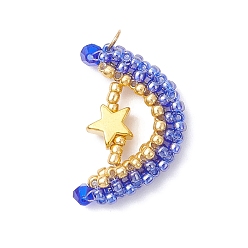 Синий Стеклянные подвески из бисера, звезды и луна, с 304 кольцами из нержавеющей стали и стеклом, граненые, синие, 27x17.5x5 мм, отверстие : 3 мм