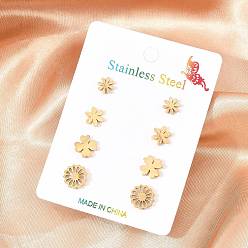 Золотой 4 Парные серьги ко Дню святого Валентина 304 Серьги-гвоздики из нержавеющей стали, цветок, золотые, 6.5~9.5x6.5~9.5 мм