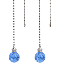 Cornflower Blue Round Natural Quartz Crystal Pendants, with Platinum Plated Iron Ball Chains, Cornflower Blue, 545mm