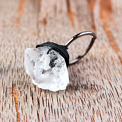 Черный Цвет Металла Самородки железа с натуральным кристаллом кварца манжеты кольца, металлический черный , внутренний диаметр: 18 мм