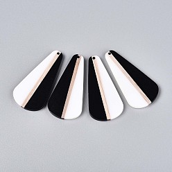 Черный Кулоны из непрозрачной смолы и дерева, слеза, два тона, чёрные, 58.1x28.5x3.1~4 мм, отверстие : 2 мм