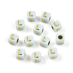 Letter L Покрытие акриловыми шариками, куб с письмом, золотой металл обвитыми, Письмо L, 4.5x4.5x4.5 мм, отверстие : 2 мм, Около 6250 шт / 500 г