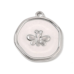 Stainless Steel Color 304 Stainless Steel Pendants, Flat Round with Bee Charms, Stainless Steel Color, 17x15.5x2mm, Hole: 1.4mm