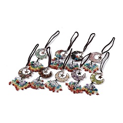 Смешанные камни Луна из натуральных смешанных драгоценных камней с украшениями из кисточек с чипсами, с реечным покрытием выводы из латуни с покрытием из красной меди, без кадмия и без свинца, 205~208 мм