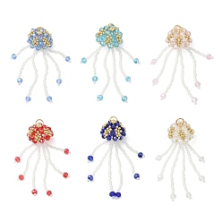 (52) Непрозрачная лаванда Стеклянные большие кулоны, медуза, со стеклянными бусинами и 304 открытыми соединительными кольцами из нержавеющей стали, граненые, разноцветные, 62x19 мм, отверстие : 4.5 мм