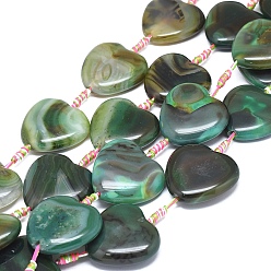 Морско-зеленый Натуральный полосатый агат / полосатые агатовые бусы, окрашенная и подогревом, сердце, цвета морской волны, 38~42x40~46x11~13 мм, отверстие : 1.8 мм, около 7 шт / нитка, 13.98 дюйм (35.5 см)