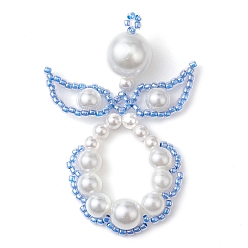 Королевский синий Стеклянные бусы большие подвески, с жемчугом, ангел, королевский синий, 56x40x12 мм, отверстие : 1.2 мм