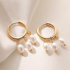 Кремово-белый 304 Серьги-люстры из нержавеющей стали и искусственного жемчуга, рис, золотые, кремово-белые, 29x3 мм