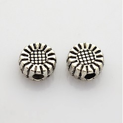 Antique Silver Tibetan Style Alloy Beads, Lead Free and Cadmium Free, Flower, Antique Silver, 5.5x5.5x3mm, Hole: 1mm