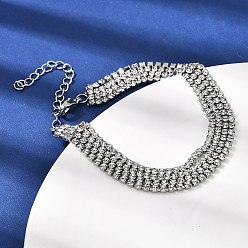 Нержавеющая Сталь Цвет 304 Многорядные браслеты из нержавеющей стали с цепочкой и стразами для женщин, плоско-круглые, цвет нержавеющей стали, 6.54 дюйм (16.6 см)