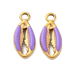 Средний Фиолетовый 304 подвески из нержавеющей стали, с эмалью, подвеска в виде раковины каури, золотые, средне фиолетовый, 17x8x3 мм, отверстие : 2 мм