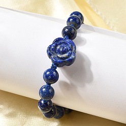 Ляпис-Лазурь Регулируемые плетеные браслеты из натуральных бусин лазурита для женщин, роза, внутренний диаметр: 2-1/4~2-1/2 дюйм (5.8~6.5 см)