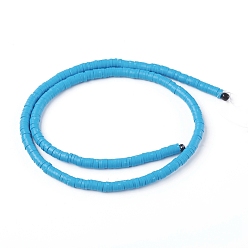 Dodger Blue Eco-Friendly Handmade Polymer Clay Beads, Disc/Flat Round, Heishi Beads, Dodger Blue, 4x1mm, Hole: 1mm, about 380~400pcs/strand, 17.7 inch