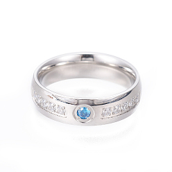 Нержавеющая Сталь Цвет 304 палец кольца из нержавеющей стали, с кубического циркония, цвет нержавеющей стали, Размер 6~9, 16~19 мм