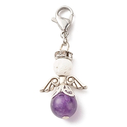 Amethyst Natural Amethyst & Lava Rock Bead Pendants, with Tibetan Style Alloy Beads, Wing, 39.5mm
