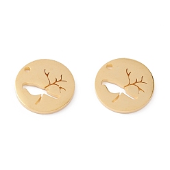 Настоящее золото 18K 201 подвески из нержавеющей стали, ручная полировка, плоский круглый с вакуумным покрытием PVD, реальный 18 k позолоченный, 16x1.5 мм, отверстие : 1.5 мм