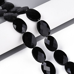 Black Onyx Натуральные бусины из черного оникса (окрашенные и нагретые), Плоско-овальные, граненые, 18x13~13.5x5.5~6 мм, отверстие : 1.2 мм, около 11 шт / нитка, 7.87 дюйм (20 см)