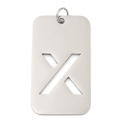 Letter X 304 подвески из нержавеющей стали, с целью перехода в кольце, прямоугольник с полой буквой-подвеской, анти-тускнение, лазерная резка, Письмо X, 49.5x28x1.5 мм, отверстие : 6.5 мм