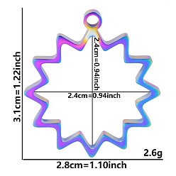 Цветок Подвески с открытой задней панелью из нержавеющей стали, для diy уф смолы, эпоксидная смола, Прессованные цветочные украшения, Радуга цветов, цветок, 31x28x3 мм, отверстие : 2.2 мм