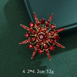 Красный Брошь-снежинка из сплава со стразами, с пластиковым, золотые, красные, 42 мм