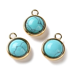 Синтетическая Бирюза Синтетические бирюзовые подвески, 304 полукруглые подвески из нержавеющей стали, реальный 14 k позолоченный, 20x15.5x8.5 мм, отверстие : 2.5 мм