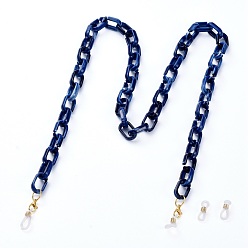 Dark Blue Eyeglasses Chains, Neck Strap for Eyeglasses, with Imitation Gemstone Style Acrylic Paperclip Chains, Alloy Lobster Claw Clasps and Rubber Loop Ends, Dark Blue, 30.11 inch(76.5cm)