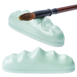 Medium Aquamarine Porcelain Chinese Calligraphy Brush Pen Holder, Mountain Shape, Medium Aquamarine, 105x27x35mm