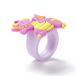 Mixed Color PVC Plastic 3D Dinosaur Finger Ring, Cartoon Wide Ring for Women Girl, Mixed Color, US Size 9(18.9mm)