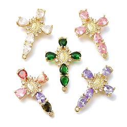 (52) Непрозрачная лаванда Стойки обшивки латунные микро проложить куб ссылки циркония, долговечный, без кадмия и без свинца, крест с подвесками-соединителями Девы Марии, разноцветные, 40x24.5x7 мм, отверстие : 1.8 мм
