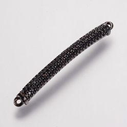 Gunmetal Brass Micro Pave Cubic Zirconia Links, Tube, Gunmetal, 36x3.5x3mm, Hole: 0.8mm