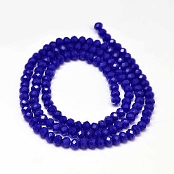 Blue Faceted Rondelle Glass Beads Strands, Blue, 4x3mm, Hole: 1mm, about 127~135pcs/strand, 17.8 inch
