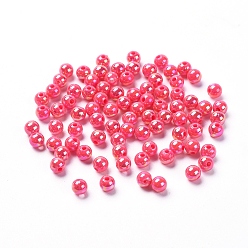 Fuchsia Eco-Friendly Poly Styrene Acrylic Beads, AB Color Plated, Round, Fuchsia, 5mm, Hole: 1mm, about 7500pcs/500g